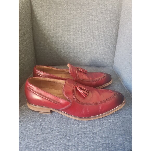 Stacy Adams "Donovan" Moc Toe Drop Tassel Loafers in "Cranberry" Red Size 10.5 - Picture 1 of 9
